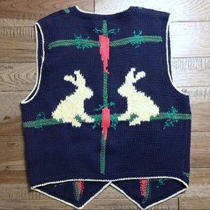 VINTAGE Bunny buttons sweater vest blue medium